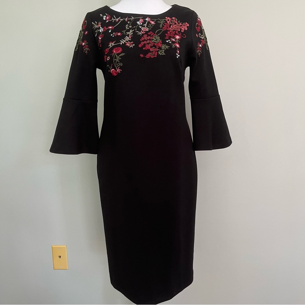 Floral embroidered bell sleeve dress